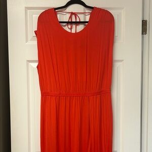 Universal Standard Reddish-Orange Tie Maxi Dress Sleeveless Left Side Slit NWT